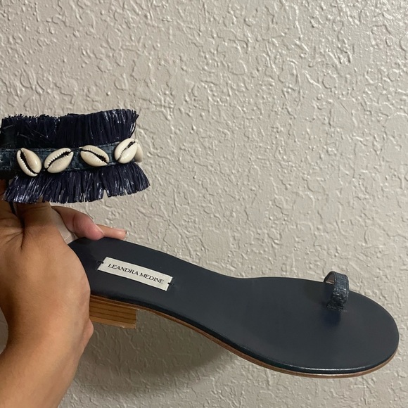 Leandra Medine Blue Leather & Fringe Sandals - Picture 6 of 6